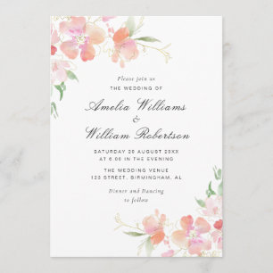 Invitation mariage floral botanique or et rose