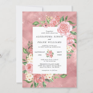 Invitation Mariage floral botanique rose gold aquarelle rose