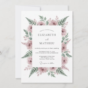 Invitation Mariage Floral Botanique Rose Poussiéreux