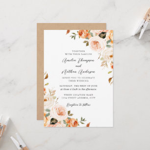 Invitation Mariage Floral Botanique Rustique Teinté de Pêche