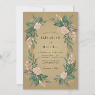 Invitation Mariage Floral Botanique Vert Rosé