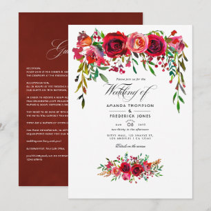 Invitation Mariage floral Bourgogne et bleu