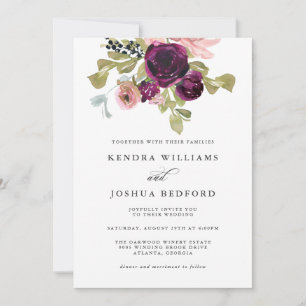 Invitation Mariage floral Bourgogne et bleu