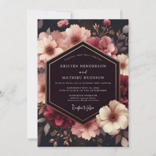 Invitation Mariage Floral Bourgogne Profond Opulent