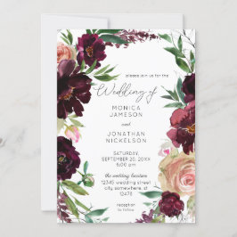 Invitation Mariage Floral Bourgogne & Rose Pâle