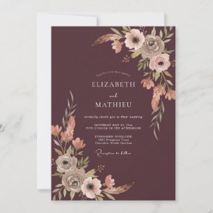 Invitation Mariage Floral Bourguignon Abricot Assourdi
