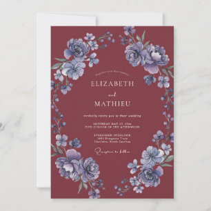 Invitation Mariage Floral Bourguignon Coup de Pinceau Élégant