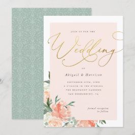 Invitation Mariage floral broyeur et script or