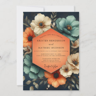 Invitation Mariage Floral Brun Teint