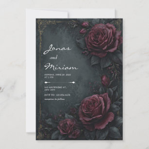 Invitation Mariage Floral Burgundy Charbon Foncé Humeur Rose
