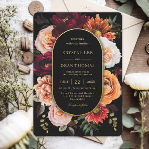 Invitation Mariage Floral Burgundy Rouille Orange Sombre et É