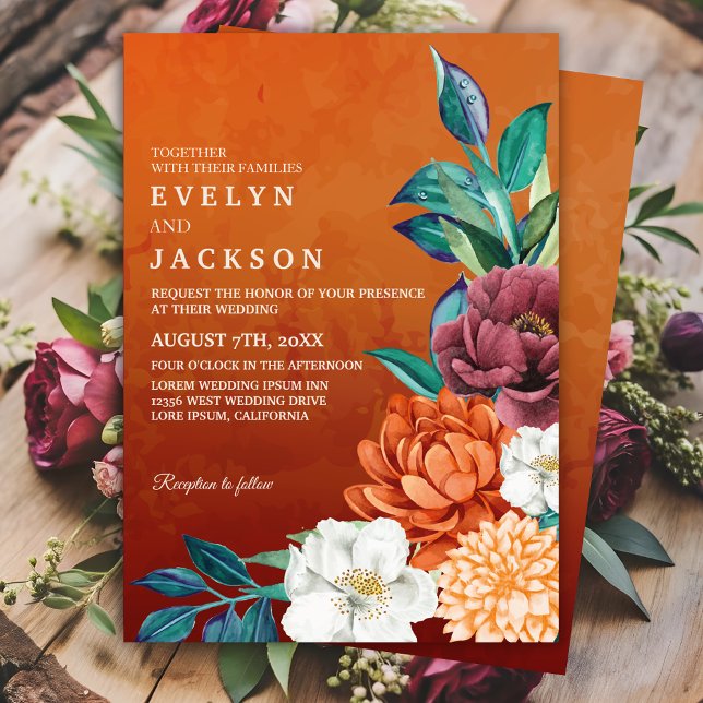 Invitation Mariage floral Burry orange Terracotta Rustic Fall (Créateur téléchargé)