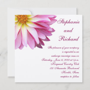 Invitation Mariage floral carré Dahlia rose vif 