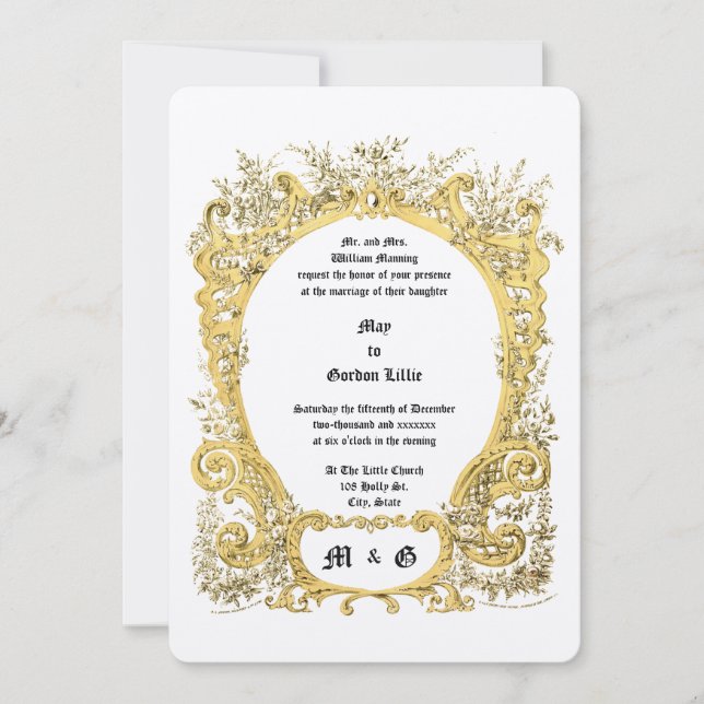 Invitation Mariage Floral Cartouche de l'époque victorienne (Devant)