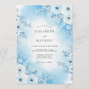 Invitation Mariage Floral Céruléen au Style Pictural