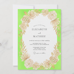 Invitation Mariage Floral Champagne Chartreuse