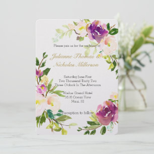 Invitation Mariage Floral Chic Aquarelle Rose Vin de Bourgogn