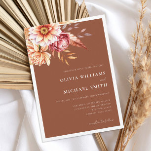 Invitation Mariage Floral Chic Boho Orange Terracotta Brûlé