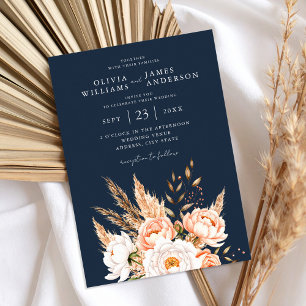 Invitation Mariage floral chic et bleu marine