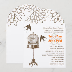Invitation Mariage Floral Chrysanthème Oiseaux Vintage