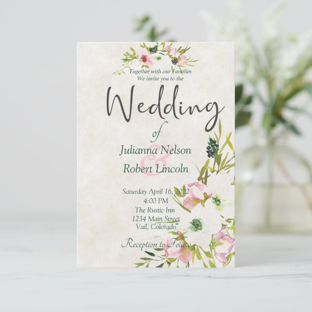 Invitation Mariage floral clair et blanc invitati (Debout devant)