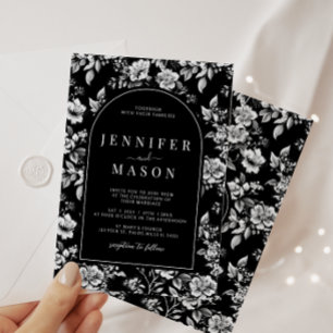 Invitation Mariage floral classique de la Chine blanche noire