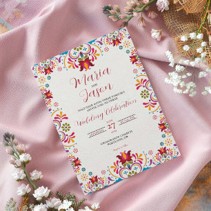 Invitation Mariage Floral Coloré en Talavera Majolique Mexica