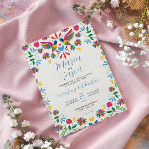 Invitation Mariage Floral coloré Otomi Tenangos mexicain