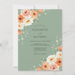 Invitation Mariage Floral Corail Sage Élégant
