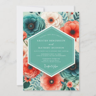 Invitation Mariage Floral Corail Saphyr Audacieux