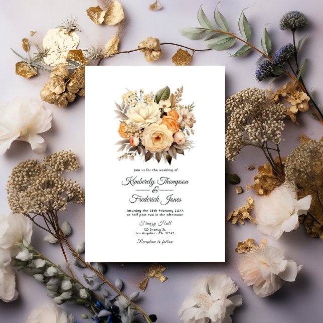 Invitation Mariage floral couleur champagne (Champagne)