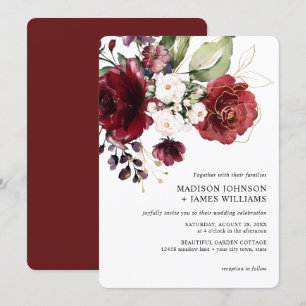 Invitation Mariage Floral Coup de foudre Or Rustique Bourgogn