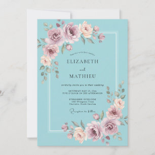 Invitation Mariage Floral Coup de Pinceau Rose Poussiéreux