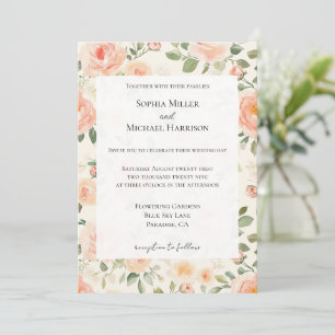 Invitation Mariage Floral Crème Abricot Joli Romantique