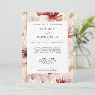 Invitation Mariage Floral Crème Blanc Rouge Romantique
