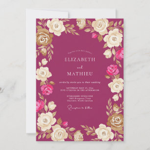 Invitation Mariage Floral Crème Magenta
