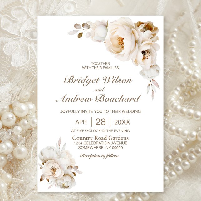 Invitation Mariage Floral Crème Rustique (Créateur téléchargé)
