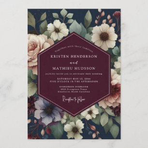 Invitation Mariage Floral Crépuscule Bourgogne
