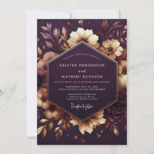 Invitation Mariage Floral Crépuscule Prune Moody