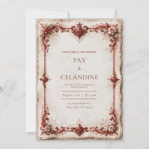 Invitation Mariage Floral Crimson aux Bords Décorés