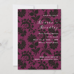 Invitation Mariage Floral Damask Rose Foncé