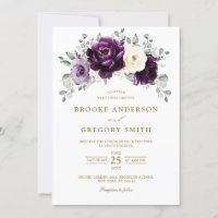 Mariage floral d'aubergine violet Plum ivoire or