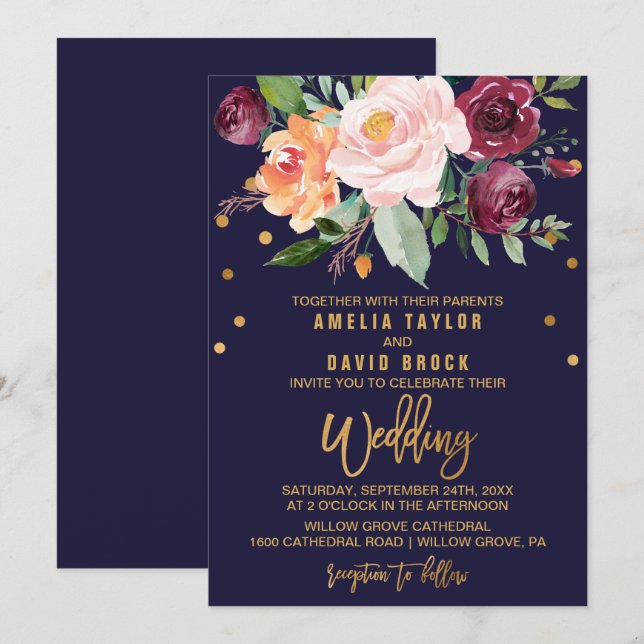 Invitation Mariage floral d'automne (Devant / Derrière)