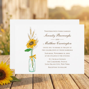 Invitation Mariage Floral d'Automne au Tournesol Rustique de