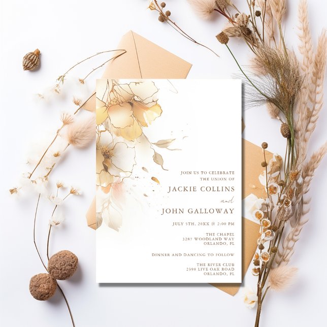 Invitation Mariage Floral d'automne d'or (Golden Fall Floral Wedding Invitation)