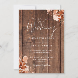 Invitation Mariage Floral d'Automne en Bois de Grange Rustiqu
