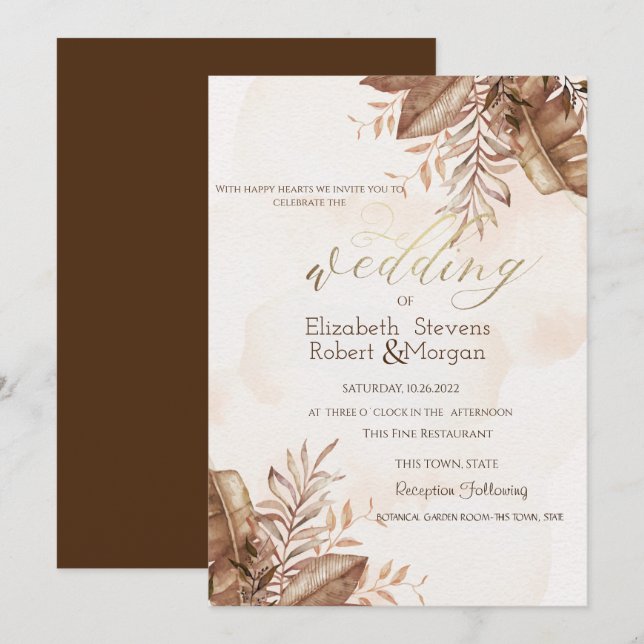 Invitation Mariage floral d'automne exotique (Devant / Derrière)