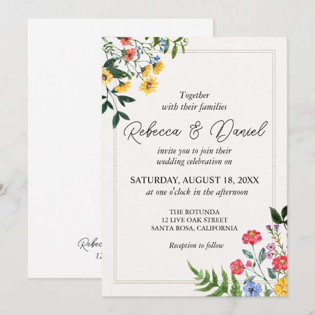 Invitation Mariage floral de Boho neutre rustique (Devant / Derrière)