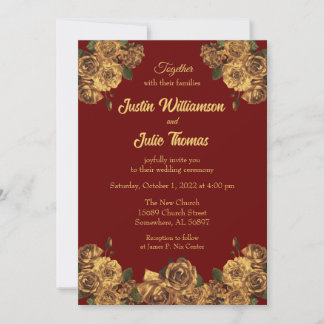 Invitation Mariage floral de Bourgogne et d'or