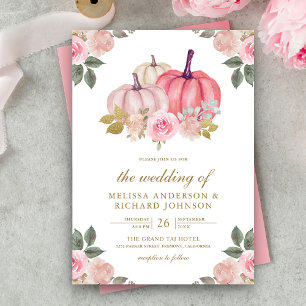 Invitation Mariage Floral de Citrouille Rose et Or Rustique